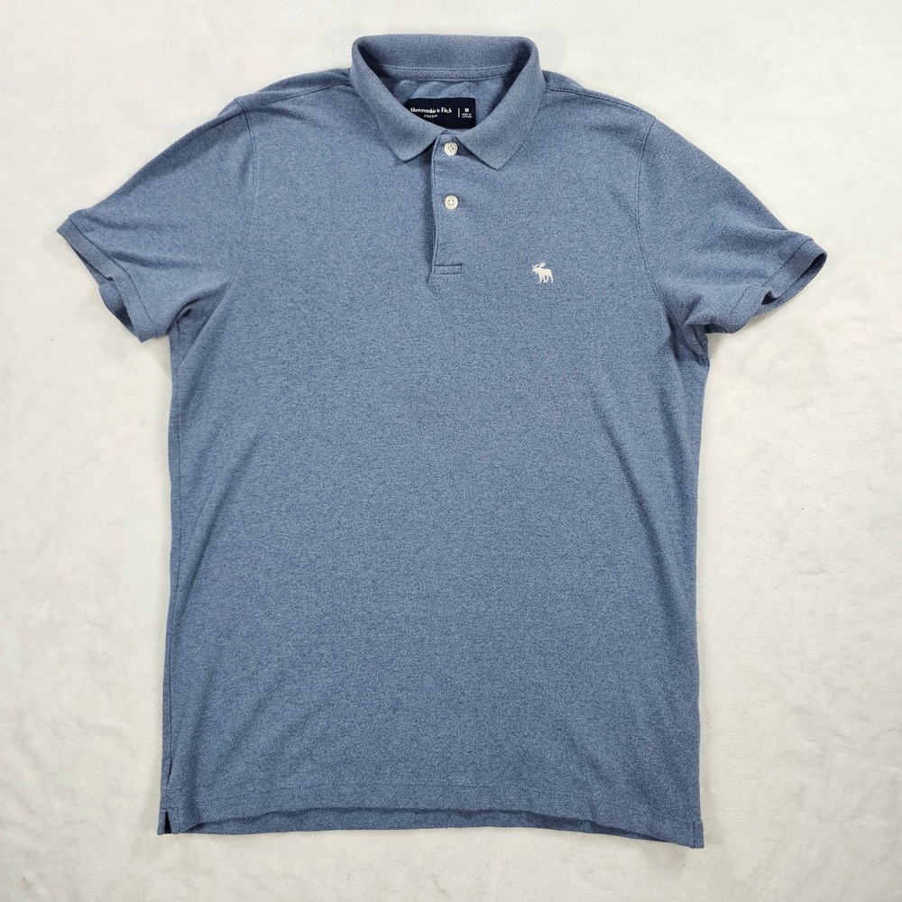 Abercrombie & Fitch Polo Shirt Mens M Blue Excellent Stretch Short Sleeve Logo